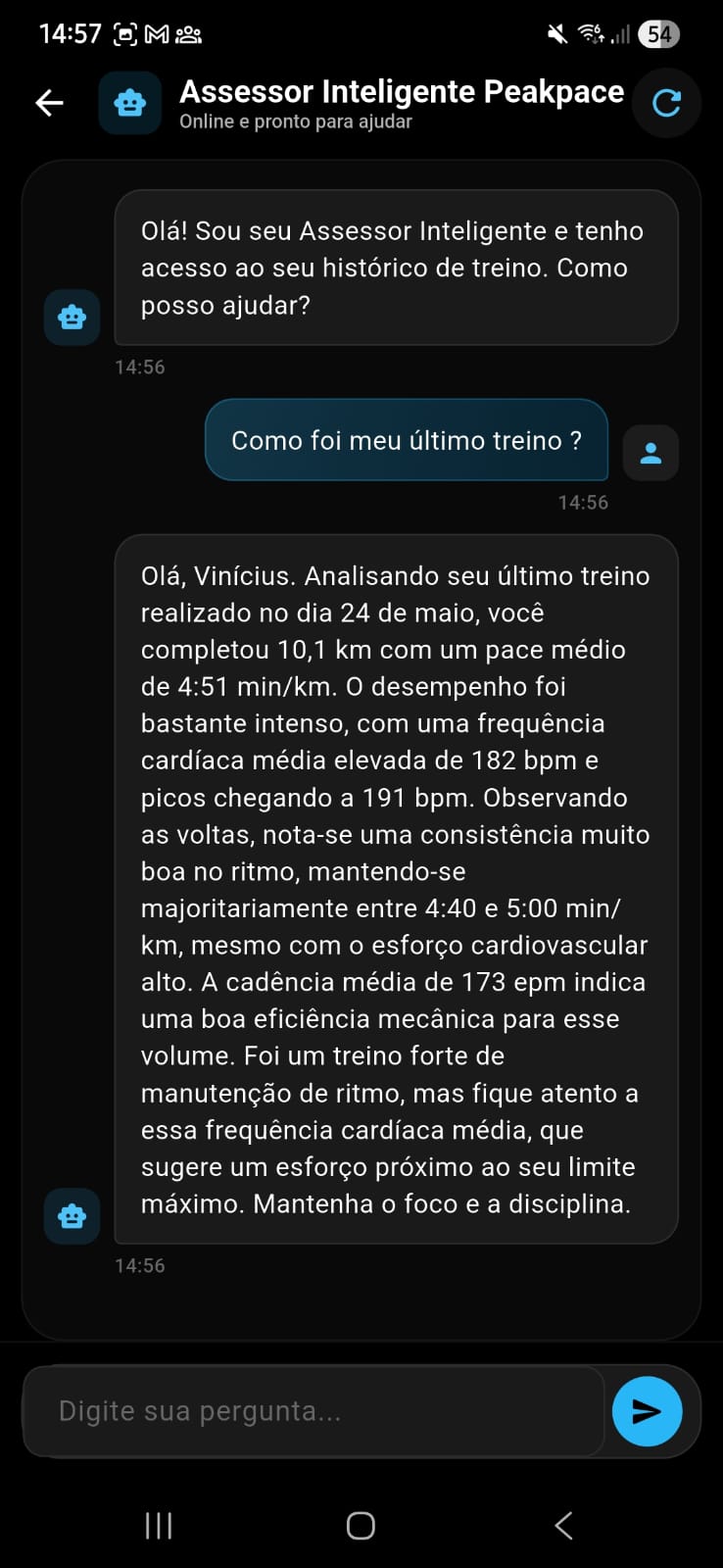 Assessor inteligente · como foi seu último treino?