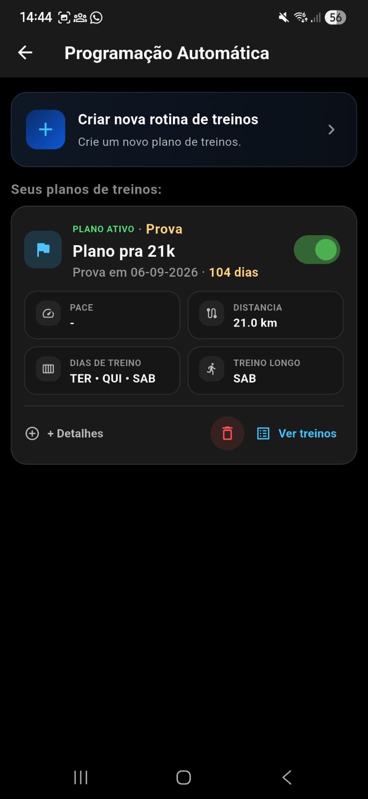 Plano ativo para prova · 21 km