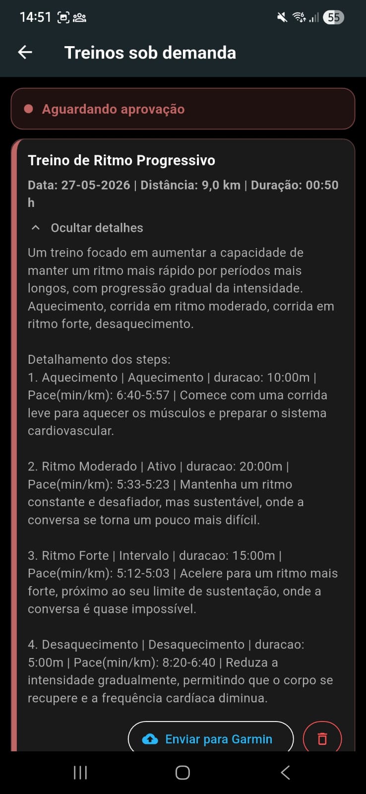Aprovar treino e enviar ao Garmin